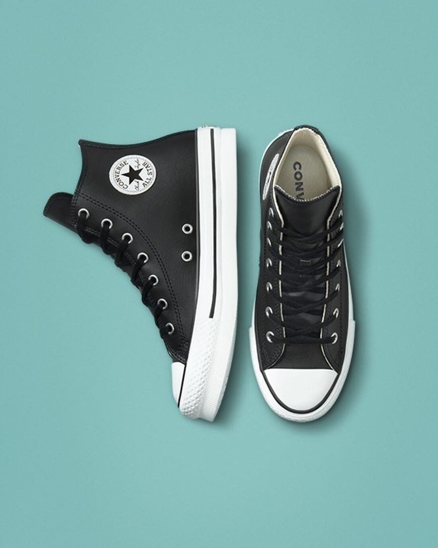 Sapatos Plataforma Converse Chuck Taylor All Star Lift Couro Cano Alto Menino Pretas Bege Branco | PT Q0P3845